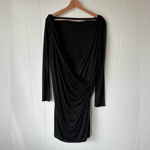 Helmut Lang Black Draped Long Sleeve Dress | Size Large - Picture 7 of 9